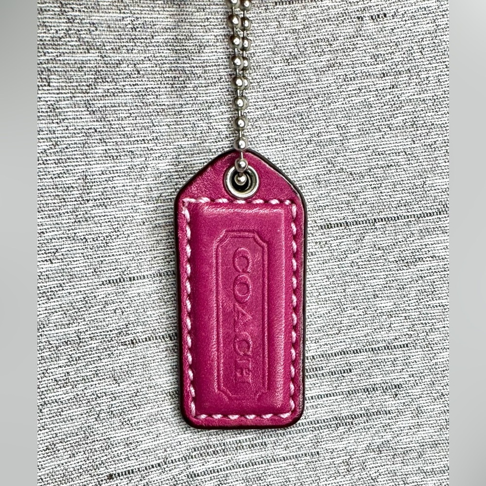 Coach Magenta & Tan - Two Sided Leather Hang Tag - 2” Comes w/ silver Ball chain